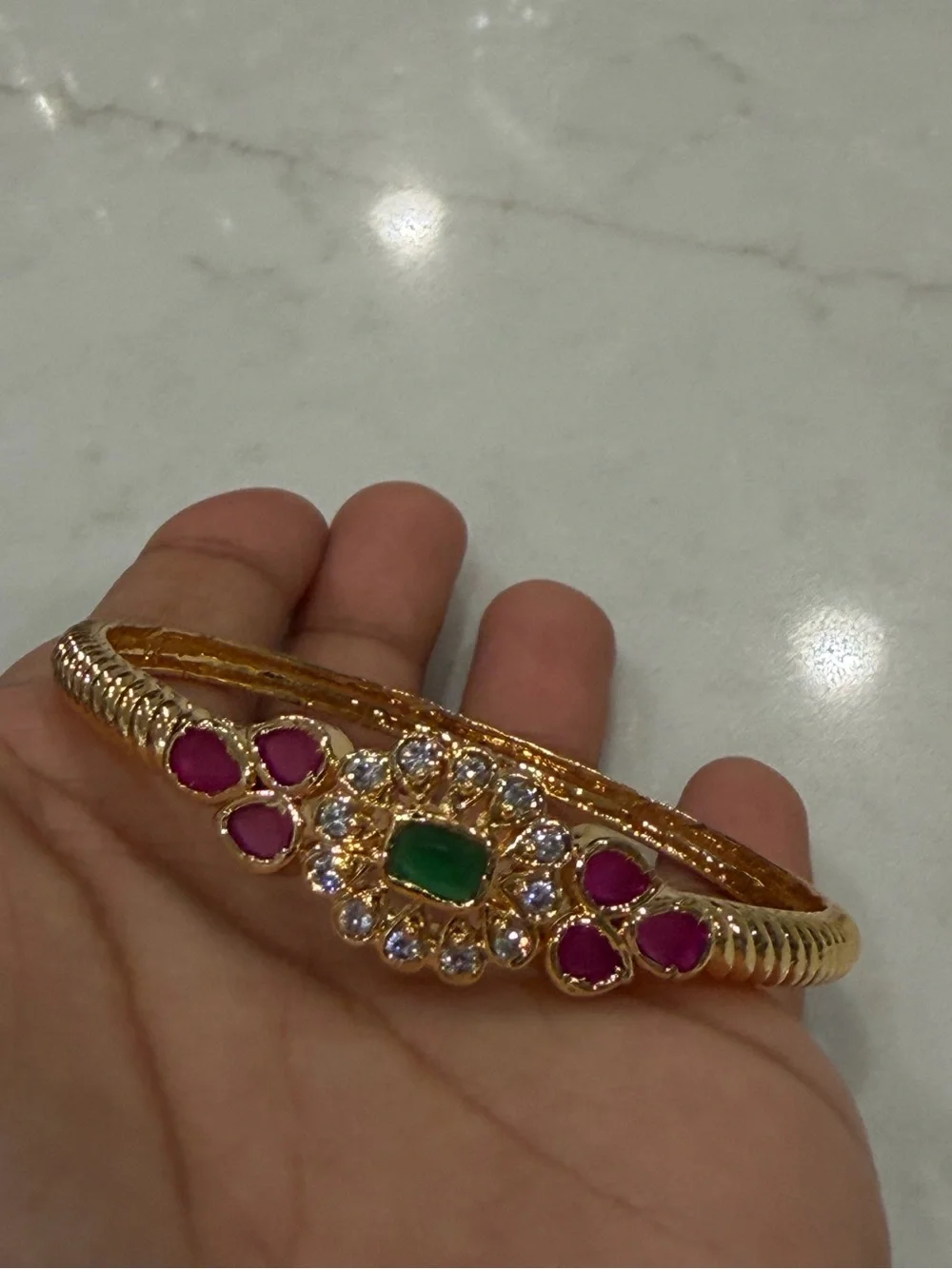 Set of 2 Gold Bangles | Kundan Ruby Emerald Indian Pakistani Bridal Bangles